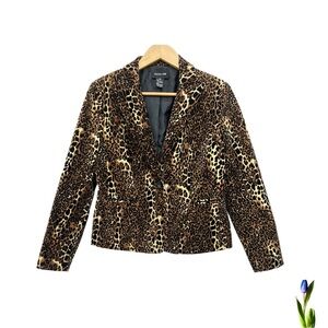 Focus 2000 Blazer Y2K leopard print velvet jacket size 10